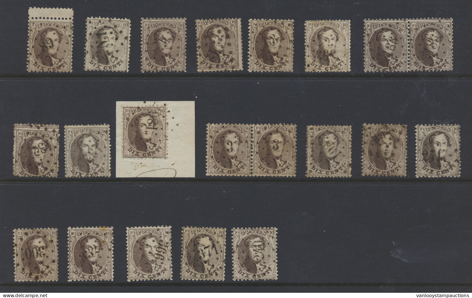 N° 14A Kleine Verzameling Puntstempels, 21 Stuks, W.o. M3, Puntstempel 300 En Puntstempel 240, Zm/m/ntz (COBA +€100) - 1863-1864 Medaillen (13/16)