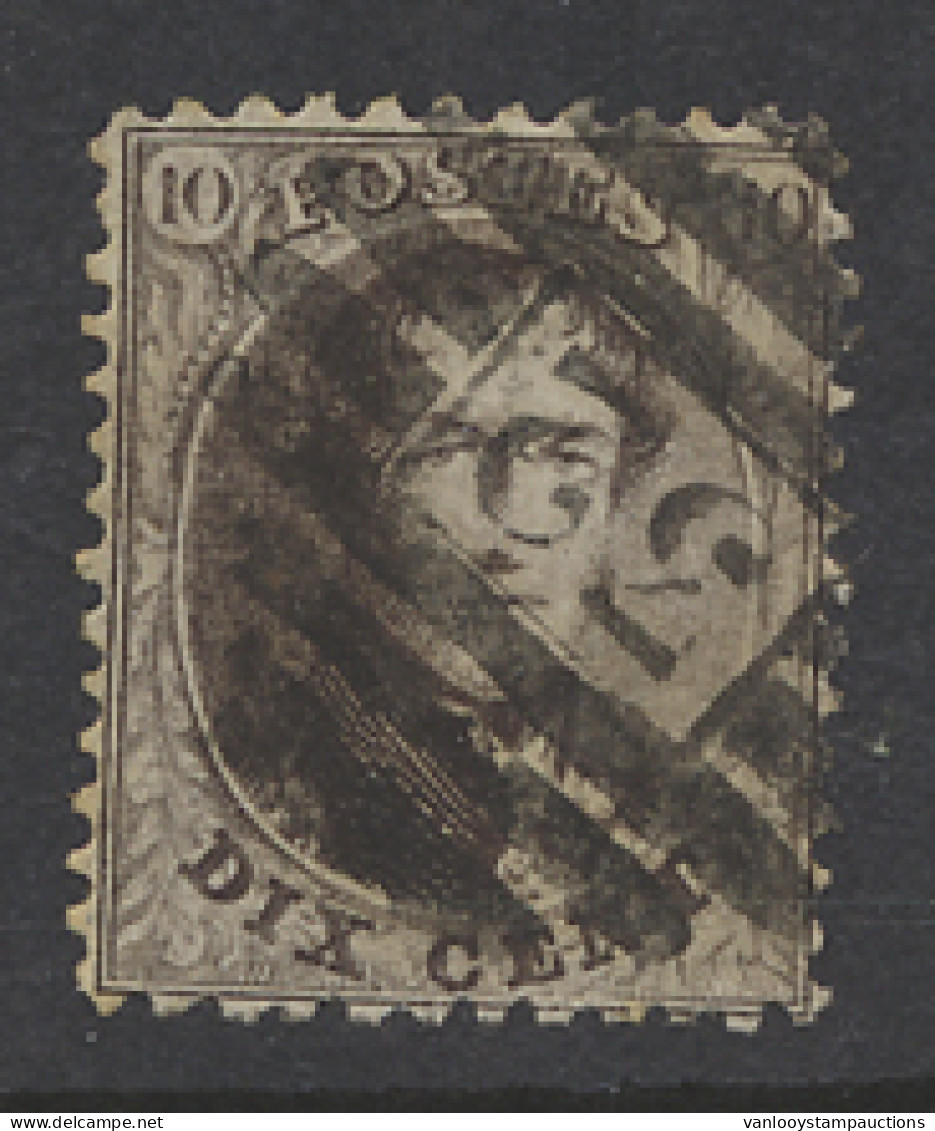 N° 14A 10c. Bruin, Tanding 12 1/2 X 13 1/2, P.32-Diest (8-balkenstempel), Zm (COBA €20) - 1863-1864 Medallions (13/16)