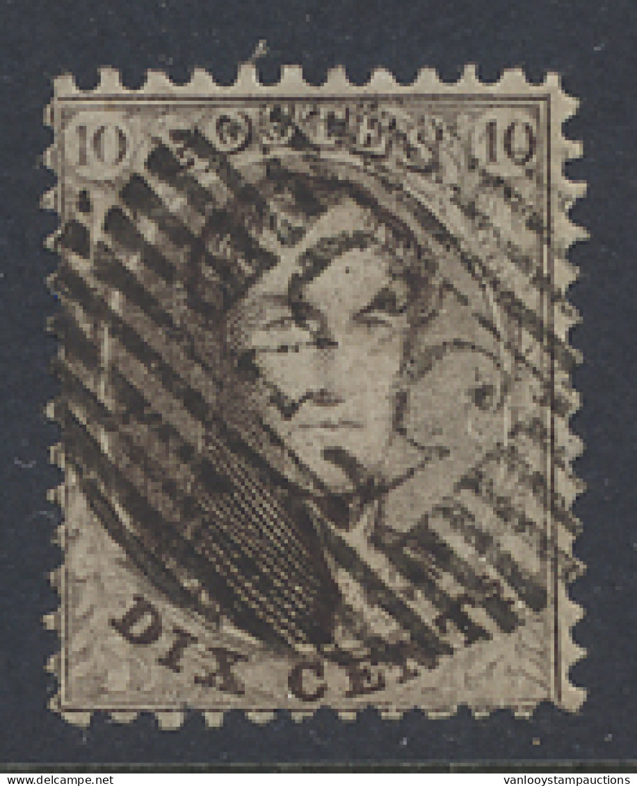 N° 14A 10c. Bruin, Tanding 12 1/2 X 13 1/2, P.53-Hal(le), Mooi Centraal Gestempeld, Maar Op Zijn Kop, Zm (COBA +€15) - 1863-1864 Médaillons (13/16)