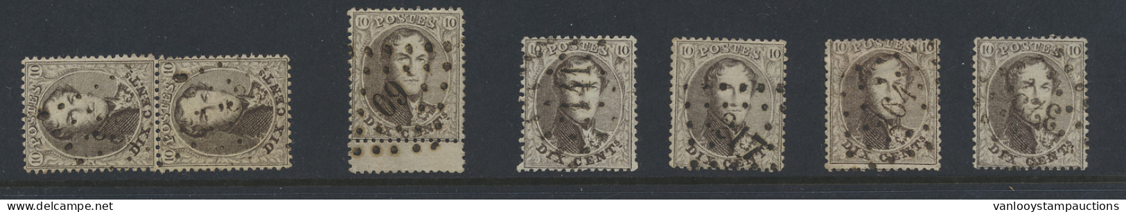 N° 14B 10c. Bruin, Tanding 14 1/2, 7 Ex. (w.o. 1 Paar En 1 Bladboord), Alle Puntstempels, Zm - 1863-1864 Médaillons (13/16)