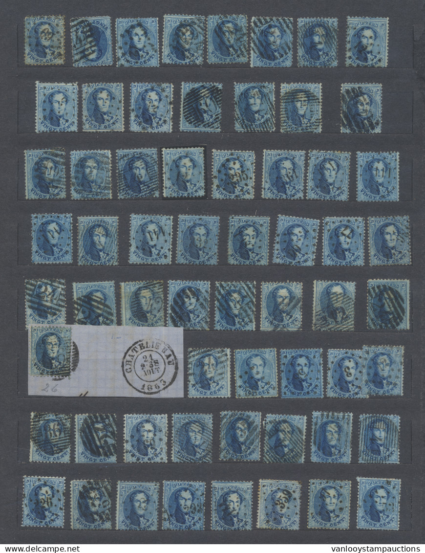 N° 15 20c. Blauw, Meerdere Tandingen, Met Balk En Puntstempels, Voor Plating En Variëteiten, Voor De Specialist (+230 Ex - 1863-1864 Medaillen (13/16)