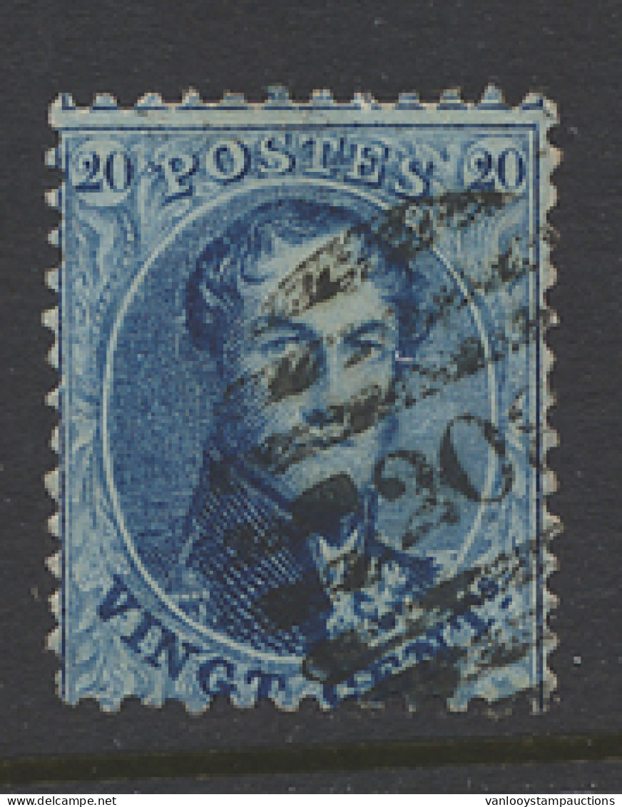 N° 15 20c. Blauw, 8 Balkenstempel, P.208-St.-Josse-Ten-Noode (moeilijk Leesbaar), Zm/m/ntz (COBA +€200) - 1863-1864 Medallions (13/16)