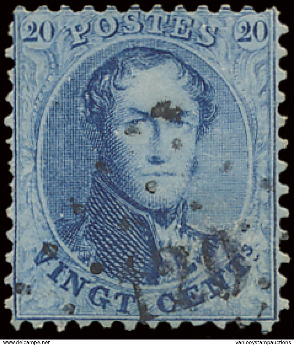 N° 15 20c. Blauw, Afstempeling Puntstempel 120 Esemael, Twee Kortere Tanden, Zm/ntz (COBA €75) - 1863-1864 Medaillen (13/16)