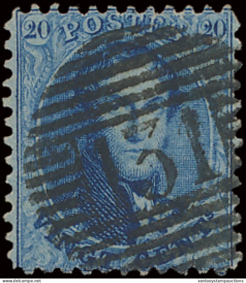 N° 15 20c. Blauw, Tanding 12 1/2, P.131-Comines, Zm (COBA +€25) - 1863-1864 Médaillons (13/16)