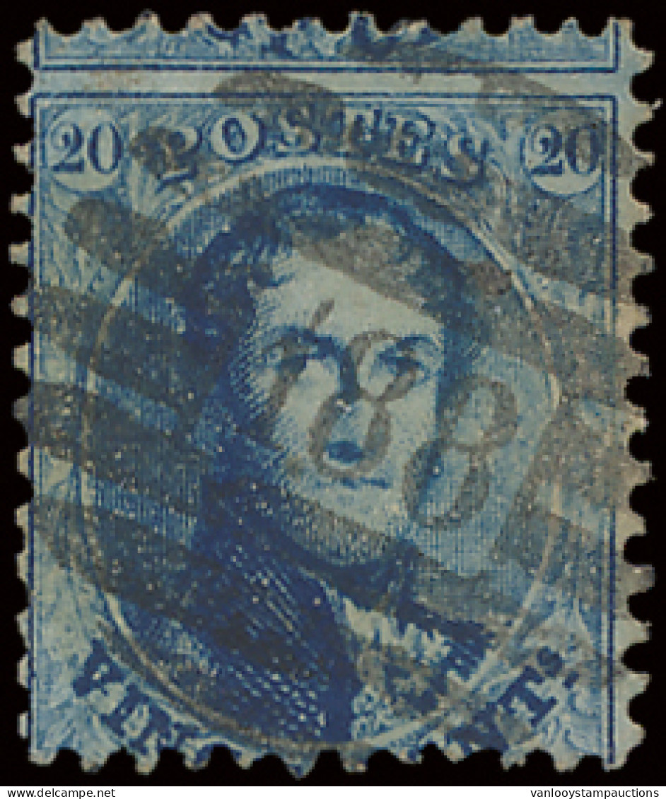 N° 15 20c. Blauw, Tanding 12 1/2, P.188 (8-balkenstempel), Centrale Stempel, Zm (COBA +€40) - 1863-1864 Médaillons (13/16)