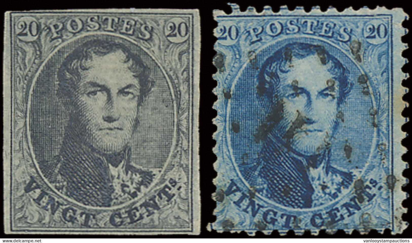 N° 15A 20c. Blauw, Tanding 12 1/2 X 13 1/2 En Herdruk Van 1929, Beide Dezelfde Positie Van De Plaat, Namelijk 110, Prach - 1863-1864 Médaillons (13/16)