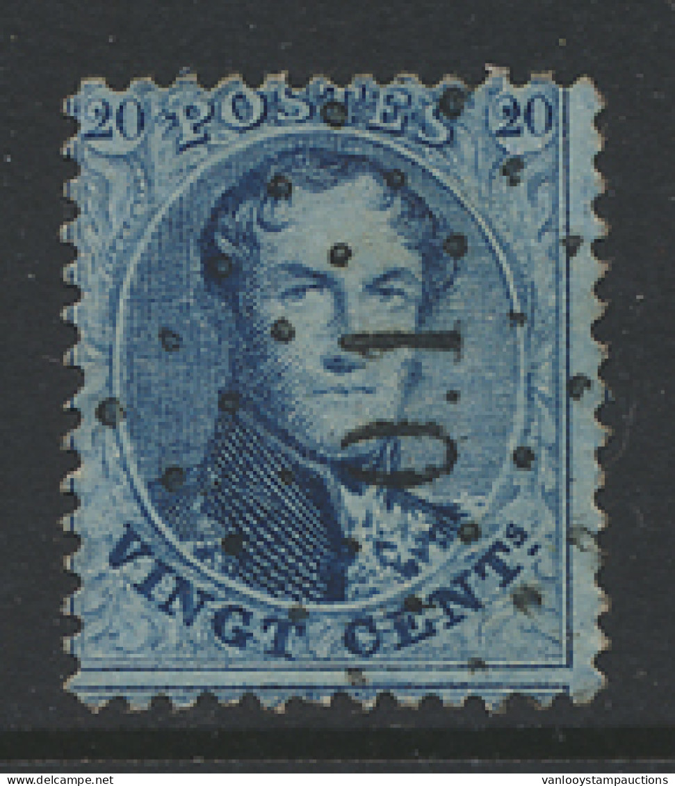 N° 15A 20c. Blauw, Tanding 12 1/2 En 13 1/2, Ambulant O.1 (puntstempel), Zm (COBA €10) - 1863-1864 Medallions (13/16)