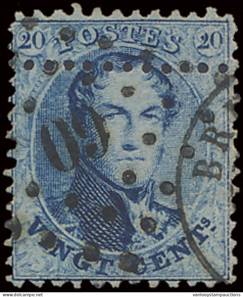 N° 15A 20c. Blauw, Tanding 12 X 13 1/2, Volledige Tanding Door Het Voorhoofd Horizontaal, Zm - 1863-1864 Medallions (13/16)