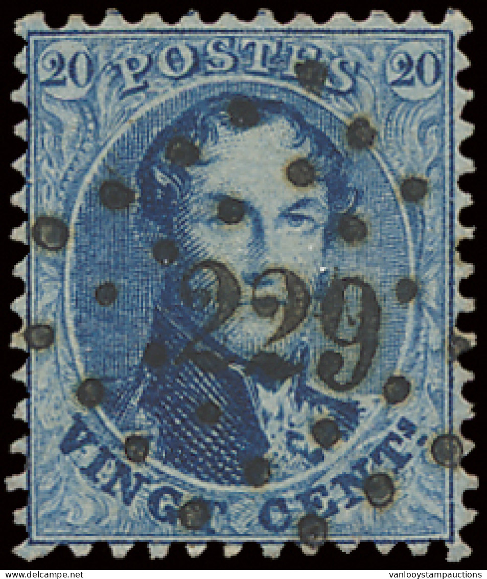 N° 15A 20c. Blauw, Tanding 12 1/2 X 13 1/2, Puntstempel 229 Loth, Prachtige Centrale Stempel, Zm (COBA +€15) - 1863-1864 Medallions (13/16)