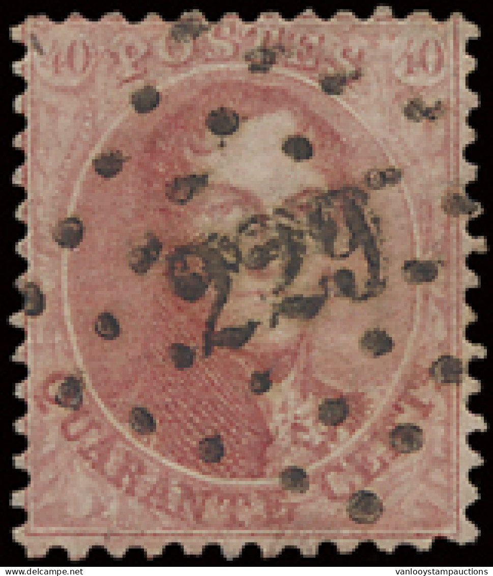 N° 16A 40c. Karmijn, Tanding 12,5 X 13,5 Met Zeer Mooie Centrale Puntstempel PT 229-Loth, Zm (OBP €30 + COBA €50) - 1863-1864 Médaillons (13/16)