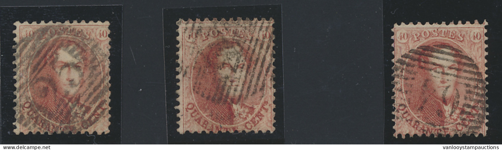 N° 16A 40c. Karmijnroze, Tanding 12 1/2 X 13 1/2, W.o. P.25, P.64 (3 Exemplaren), Zm/m (OBP €120) - 1863-1864 Medaglioni (13/16)