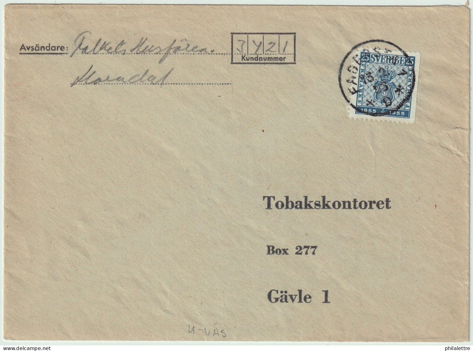 SUÈDE / SWEDEN 1955 Mi.402Dr 25ö Blue On Cover From FAGERSTA To GÄVLE - Storia Postale