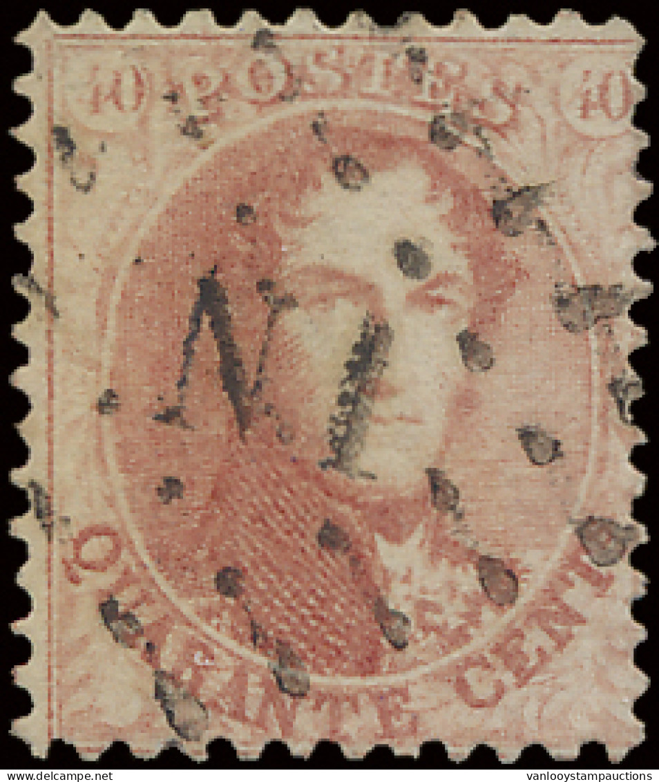 N° 16A 40c. Karmijnroze, Tanding 12 1/2 X 13 1/2 Met Puntstempel 1, Zeer Mooi Centraal, Zm (COBA +€15) - 1863-1864 Medallions (13/16)