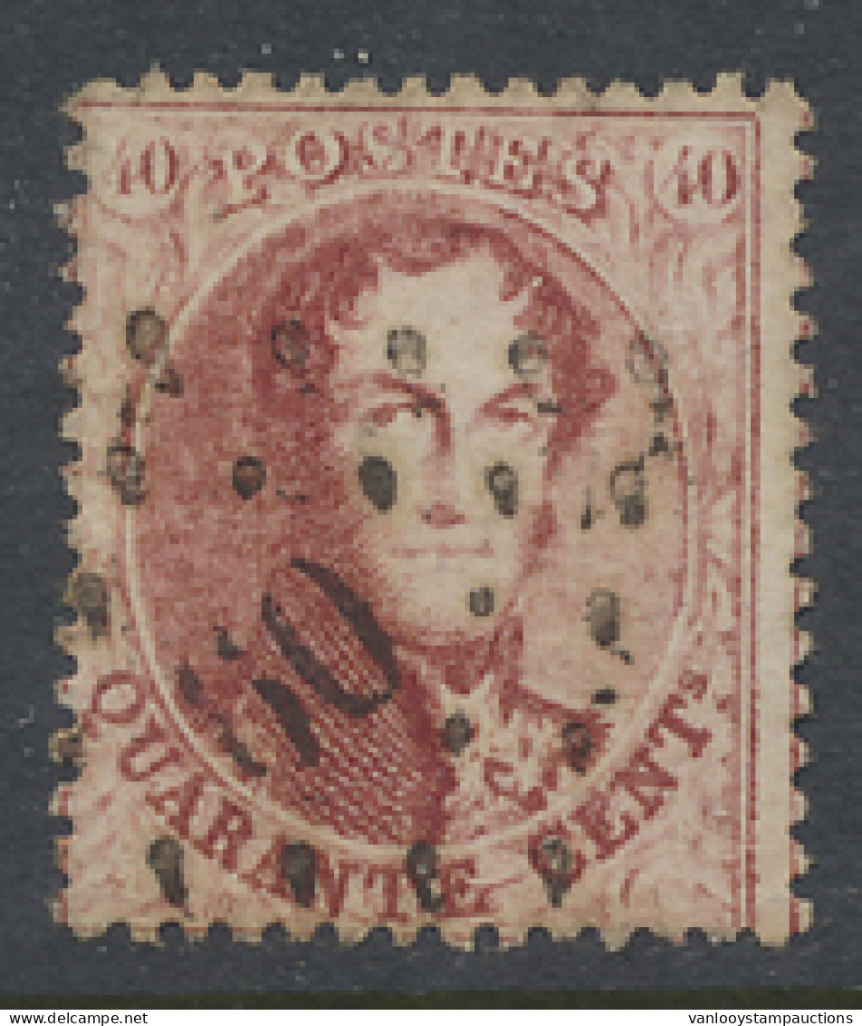 N° 16B 40c. Karmijnroze, Tanding 14 1/2, Puntstempels 60 Bruxelles, Mooie Kleurtint, Zm (OBP €28) - 1863-1864 Medaillen (13/16)