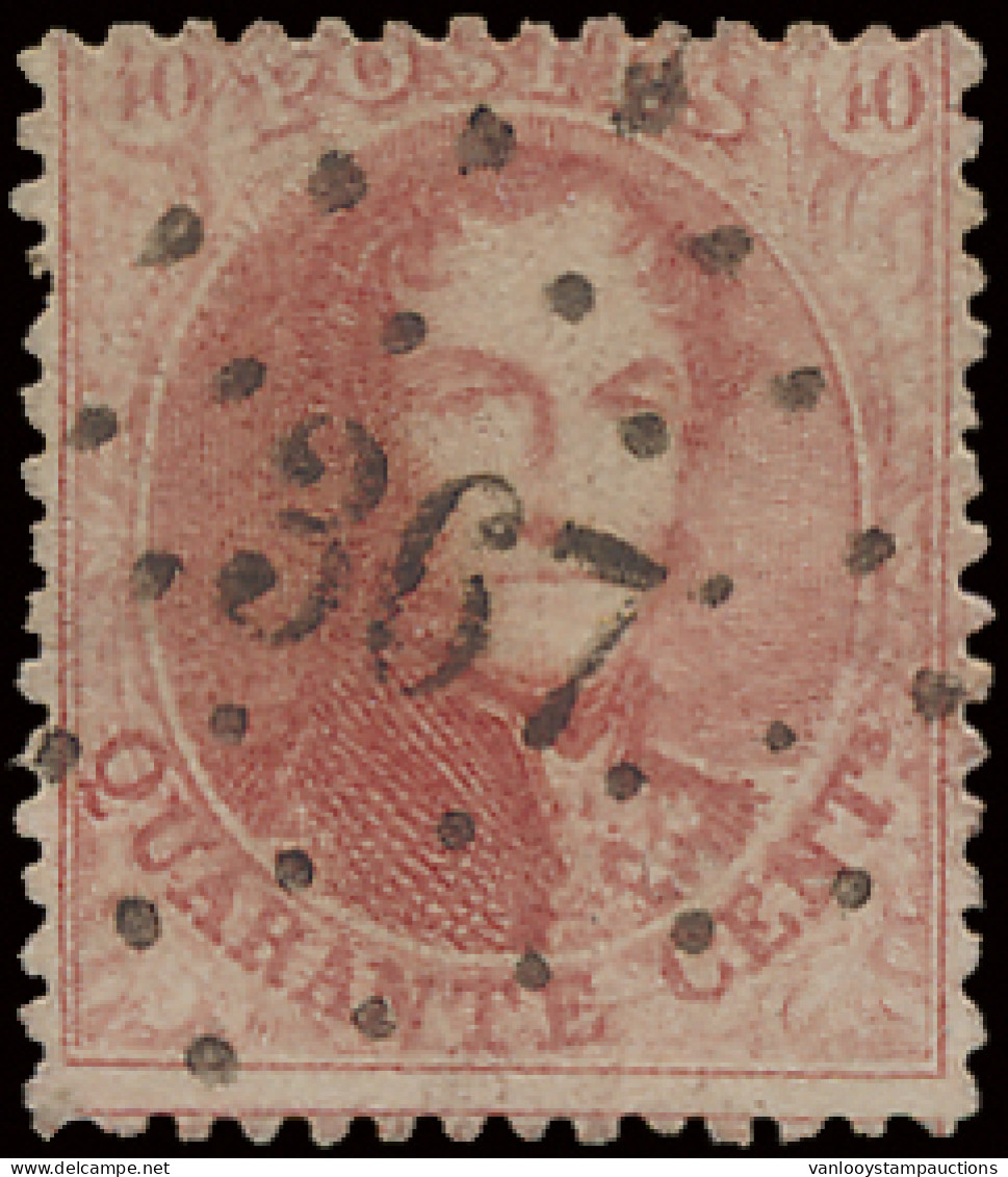 N° 16B 40c. Karmijnroze, Tanding 14 1/2, Puntstempel Turnhout, Mooie Centrale Afstempeling, Zm (COBA €15) - 1863-1864 Medallones (13/16)