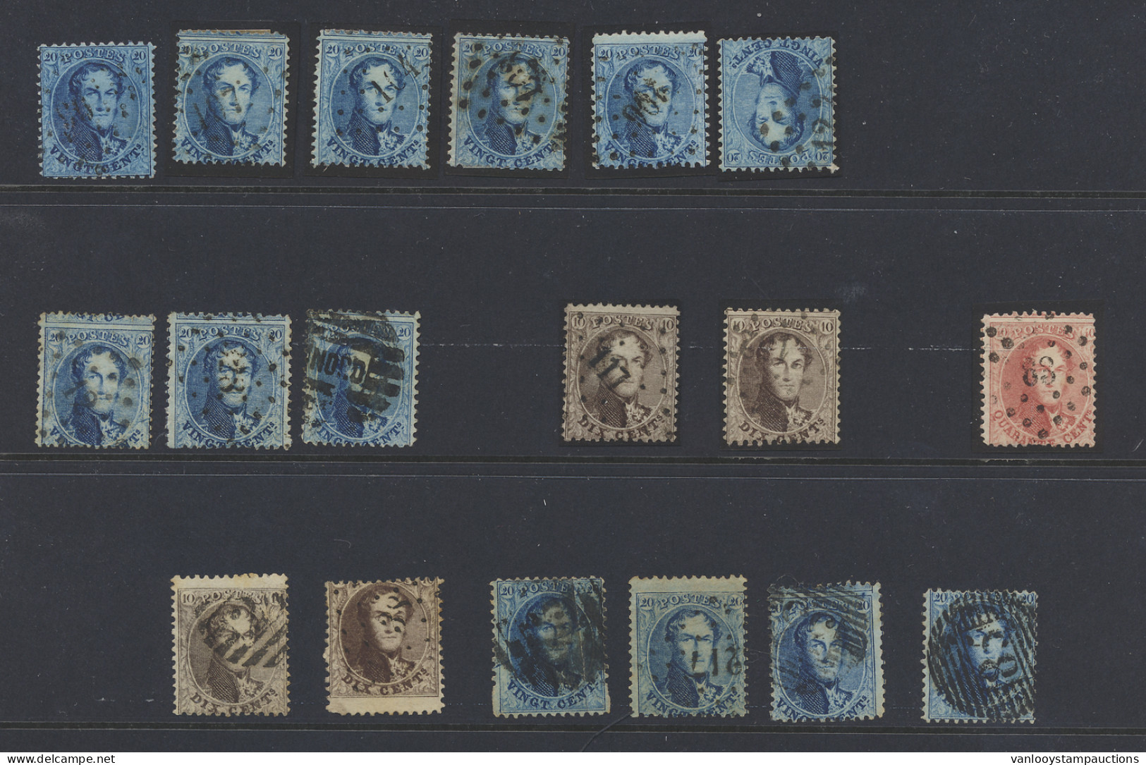 N° 14 (4x), 15 (13x) En 16 (1x) Vele Met Verschoven Druk, Enkele Afstempelingen, Zm/m/ntz - 1849-1865 Médaillons (Autres)