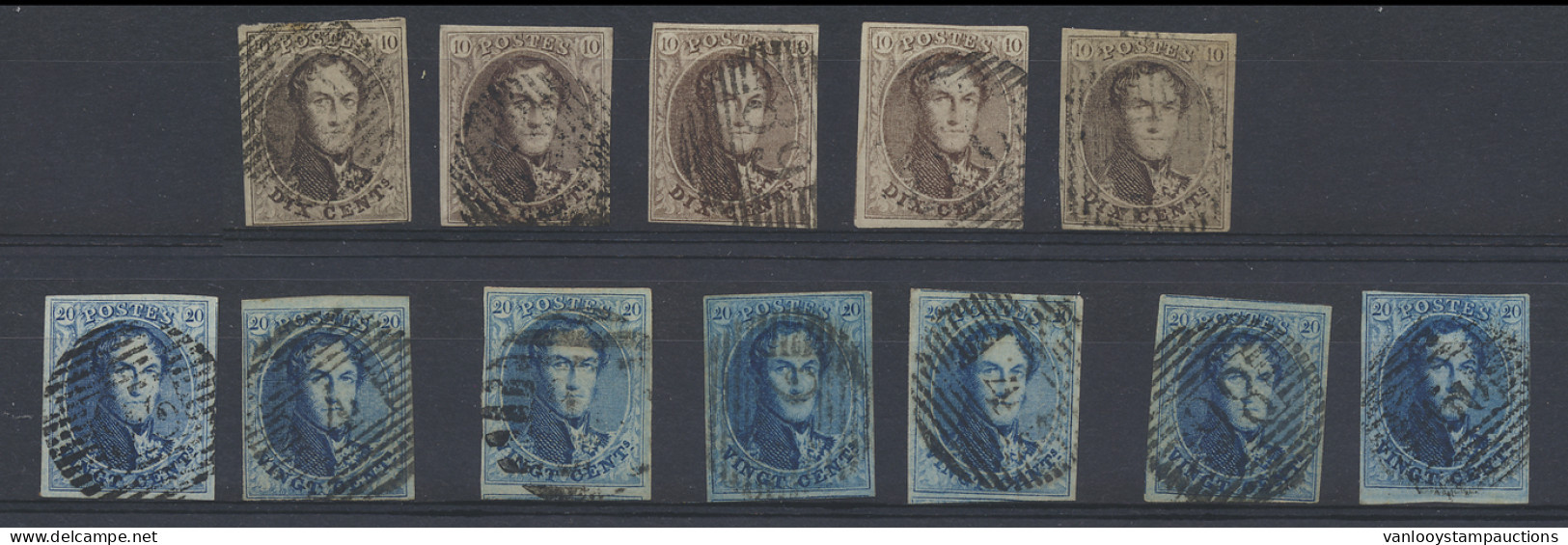 Medaillons, N° 10/10A (5x) En 11/11A (7x), Mooi Plaatmateriaal, Enkele Mooie Stempels, Alle Gerand, Zm - 1849-1865 Medallions (Other)