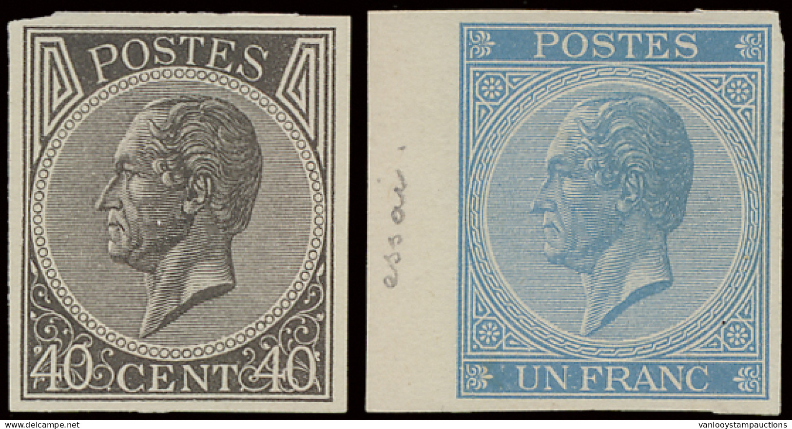 STES 1191 En 1197 40c. Zwart En 1fr. Lichtblauw Op Glad Wit Papier, Zm - Proofs & Reprints