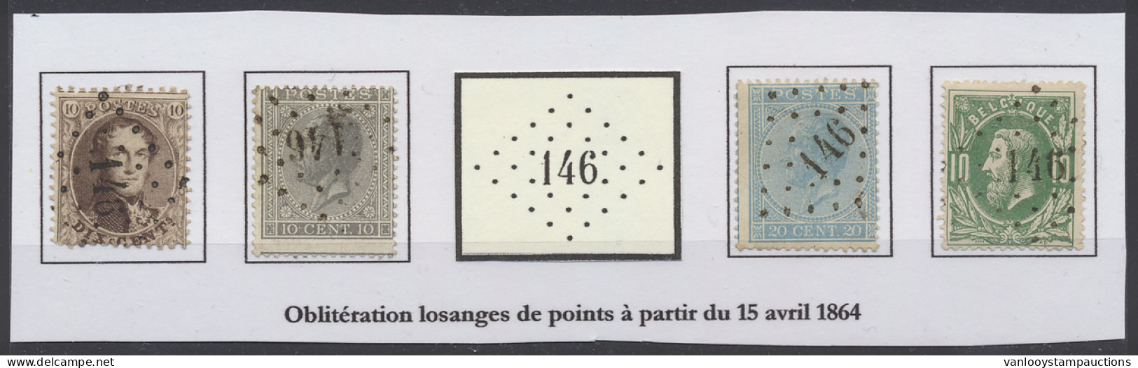 N° 17, 18, 14 En 30 Met Puntstempel GERPINNE, Zm (COBA €54) - 1865-1866 Profil Gauche