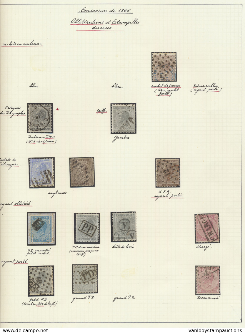 N° 17/20, Alle Speciale Afstempelingen En Postmerktekens (totaal 13 Zegels), CHARGE In Kastje, PD Met Puntstempel, Enz., - 1865-1866 Profil Gauche