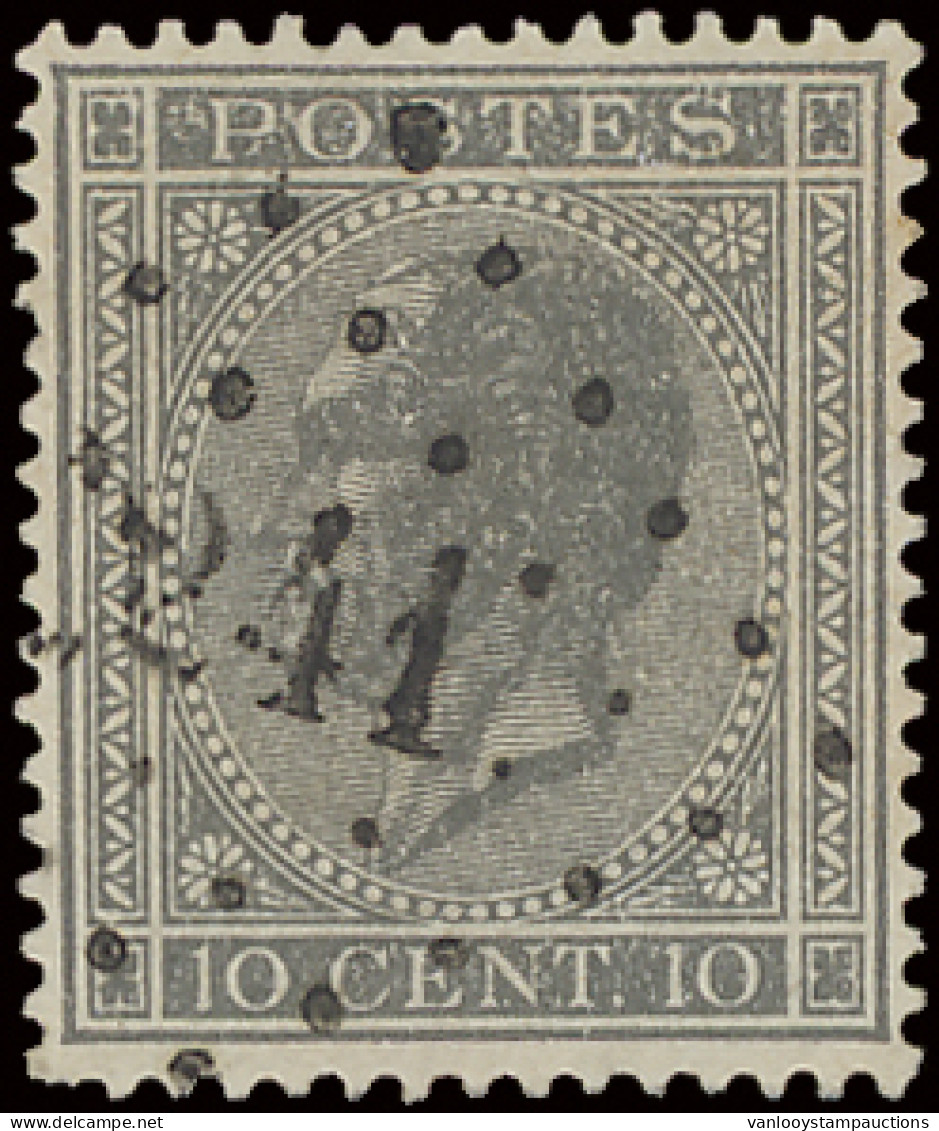 N° 17A 10c. Grijs, Puntstempel 241 Martelange, Zm (COBA €15) - 1865-1866 Profil Gauche