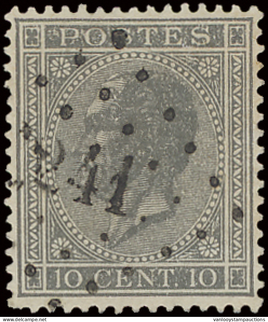 N° 17A 10c. Grijs, Puntstempel 241 Martelange, Zm (COBA €15) - 1865-1866 Perfil Izquierdo