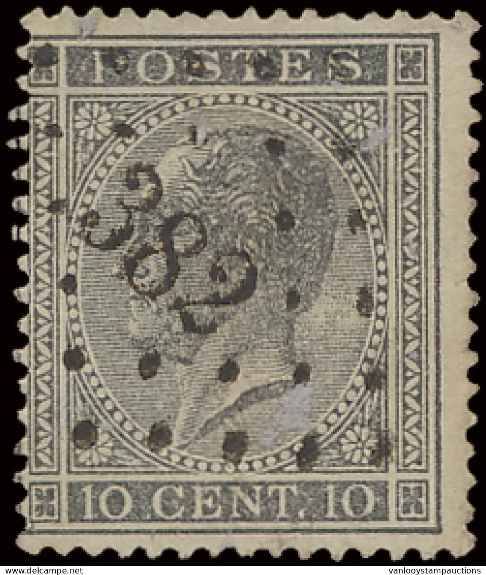 N° 17A 10c. Grijs, Puntstempel 382 Wasmes, Zm (COBA €12) - 1865-1866 Profile Left