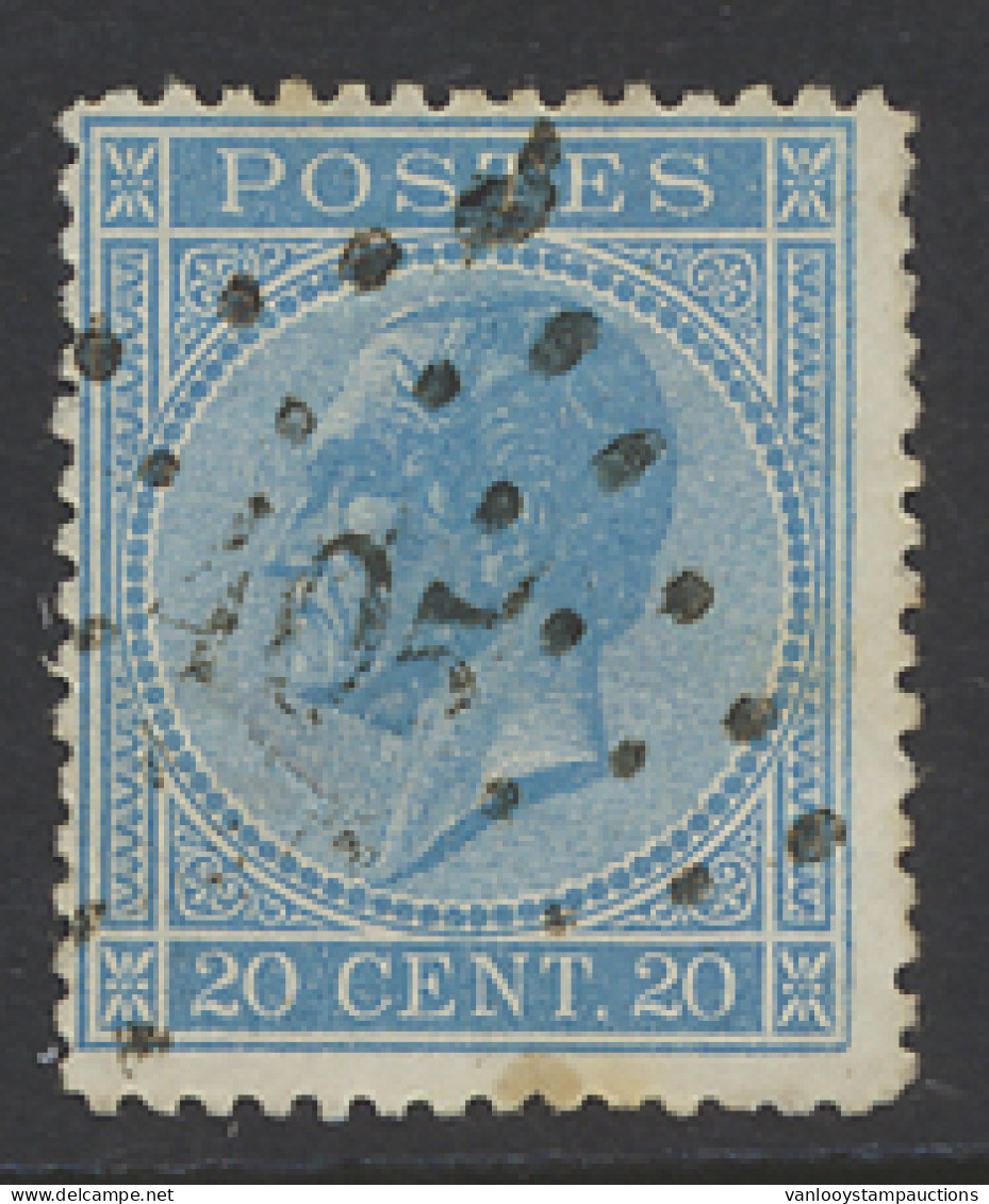 N° 18 20c. Ultramarijn, Puntstempel 405 Wyngene, Zm/m/ntz (COBA €30) - 1865-1866 Profil Gauche