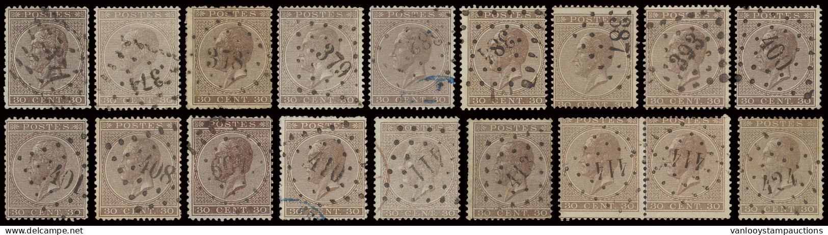 N° 19 30c. Donkerbruin, Studieverzameling Puntstempels, 170 Zegels, Alle Verschillende Nummers, Zm (OBP +/-€2.000 + COBA - 1865-1866 Profile Left