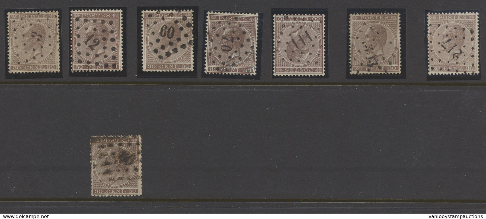 N° 19A 30c. Bisterbruin (8 Ex. Puntstempels), Zm/m/ntz - 1865-1866 Profile Left