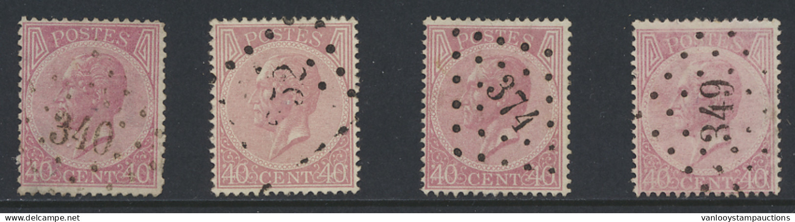 N° 20 40c. Bleekroze, Tanding 14 1/2 X 14, Puntstempel 340 (ntz), N° 20A, Tanding 15, Puntstempels 352, 374 En 349, Zm ( - 1865-1866 Profil Gauche