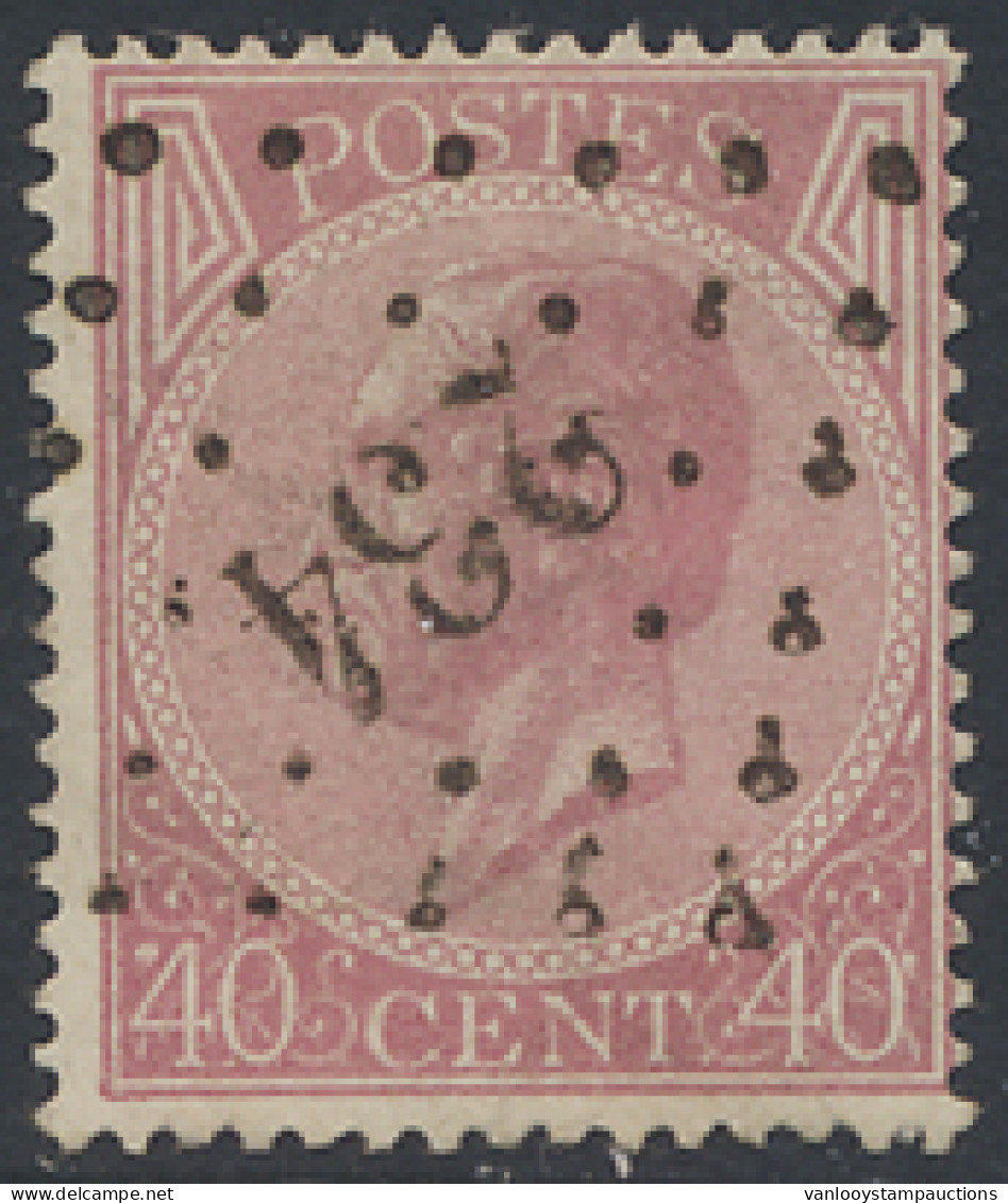 N° 20A 40c. Karmijnroze, Tanding 15, Puntstempel 234 Manage, Zm (COBA €20) - 1865-1866 Profil Gauche