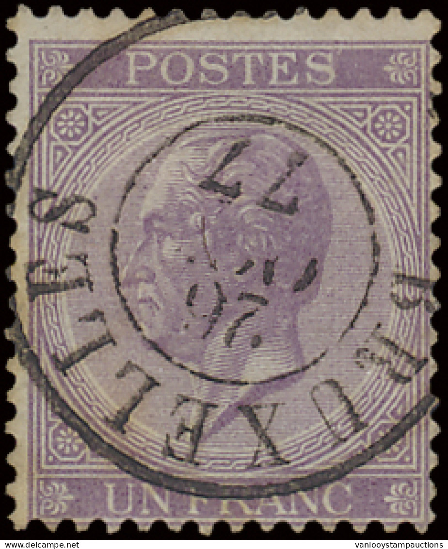 N° 21 1fr. Violet, D.C.a Bruxelles, 26 Oct. 77, Zm (OBP €110) - 1865-1866 Profile Left