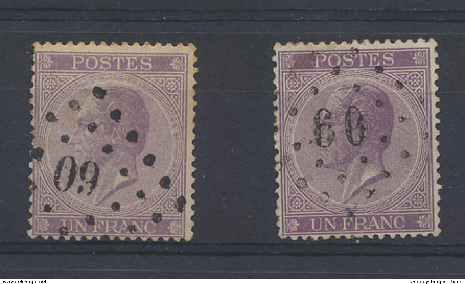 N° 21A (2x) Beide Met Puntstempel 60, Verschillende Types 60, 60 Met Keur, Zm (OBP €220) - 1865-1866 Profile Left