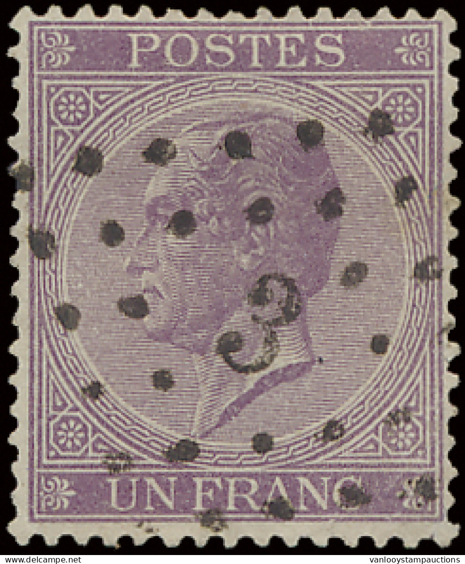 N° 21A 1fr. Violet, Tanding 15, Puntstempel 3 Alost, Zm (OBP €110) - 1865-1866 Profil Gauche