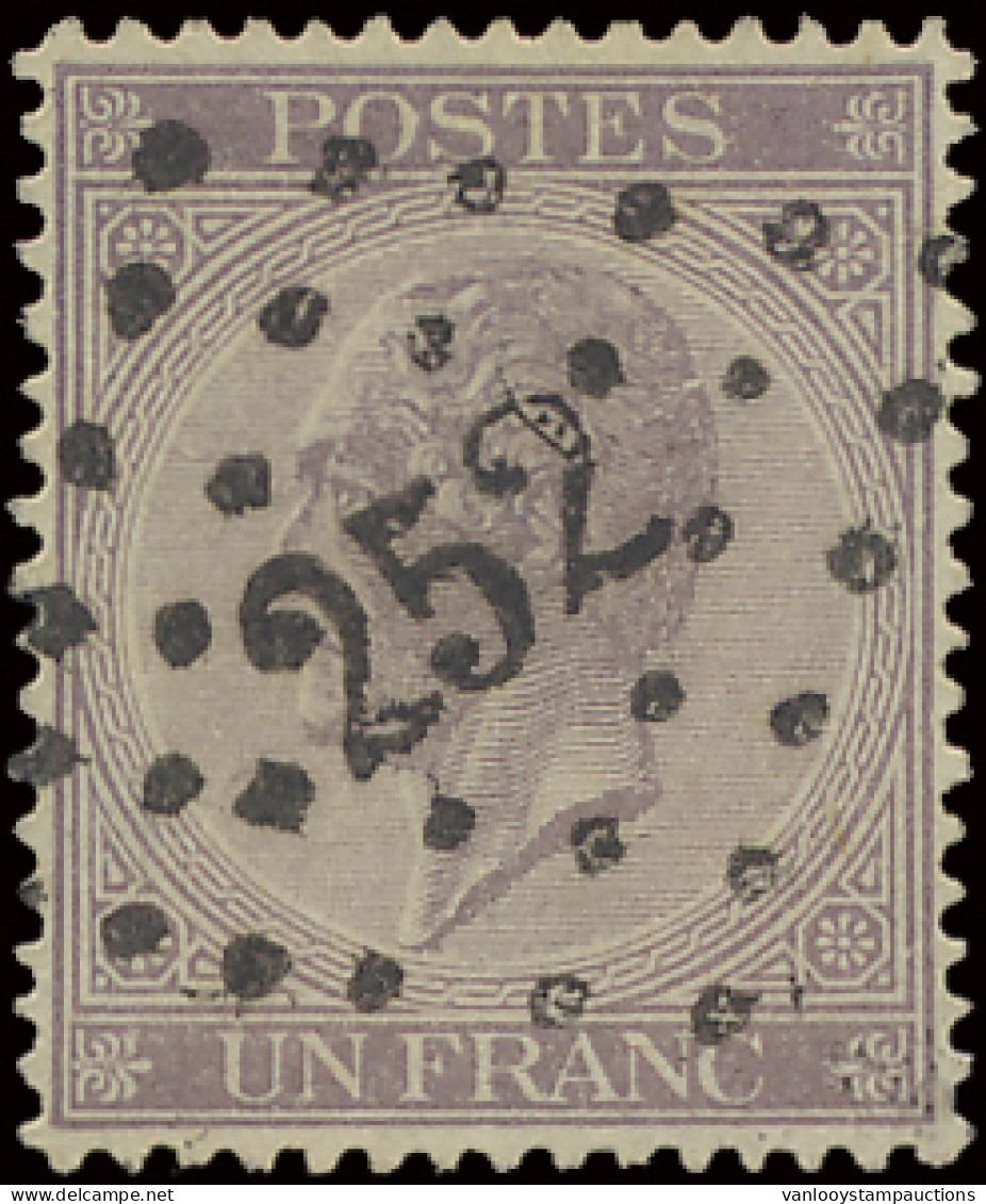 N° 21A 1fr. Violet, Puntstempel 252 Mons, Zm (OBP €110) - 1865-1866 Profil Gauche