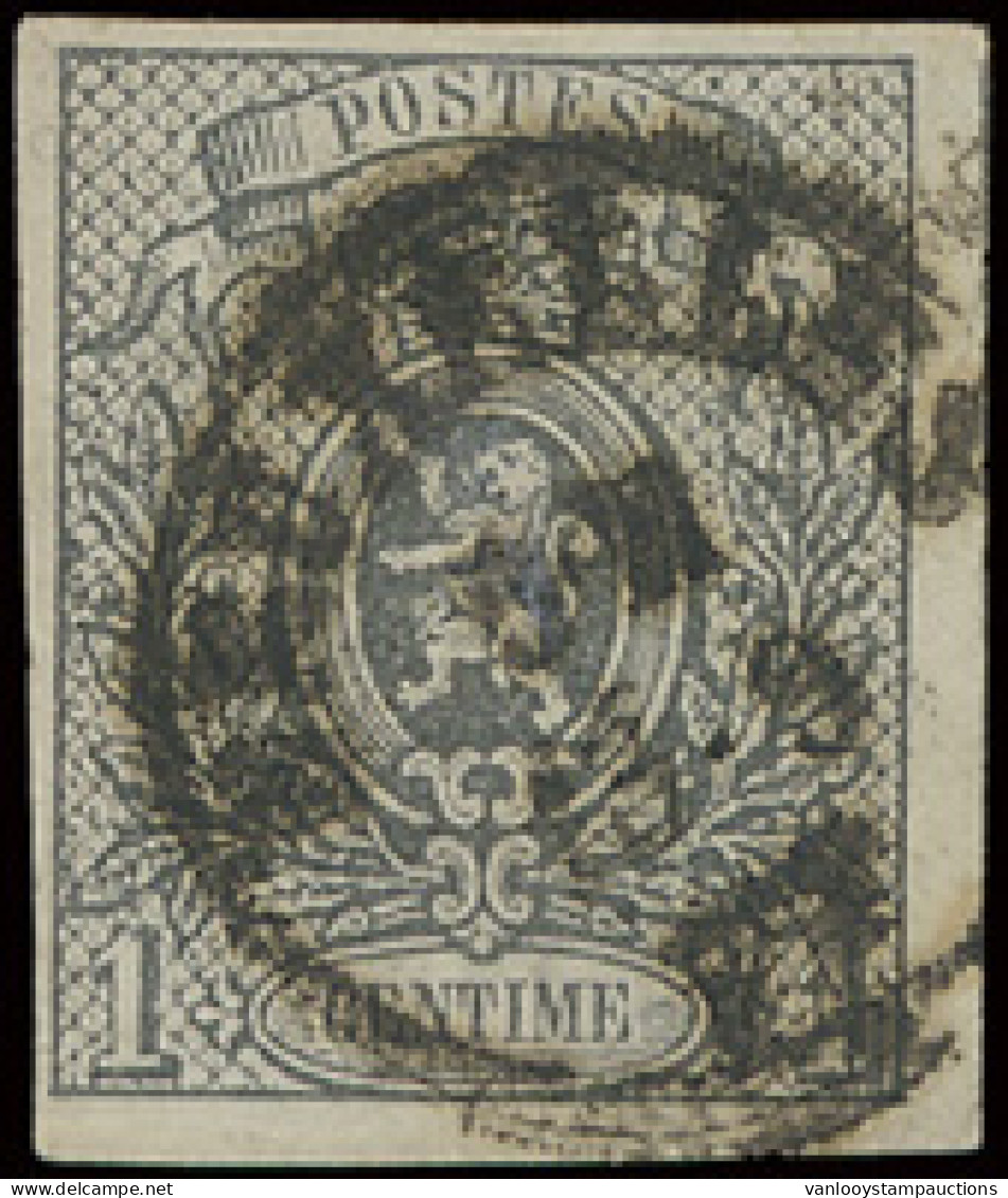 N° 22 1c. Grijs, Breed Gerand En Zeer Mooie Centrale Dubbelcirkel Afst. Bruxelles P.P., Zm (OBP €170) - 1866-1867 Petit Lion