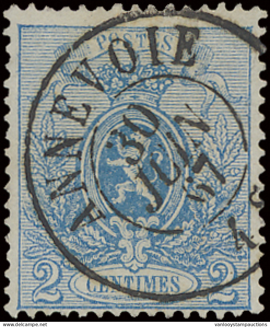 N° 24A 2c. Hemelsblauw, Tanding 15, Zeer Mooie Tint Blauw, D.C.a Annevoire, 30/6/07, Zm (OBP €110) - 1866-1867 Blasón