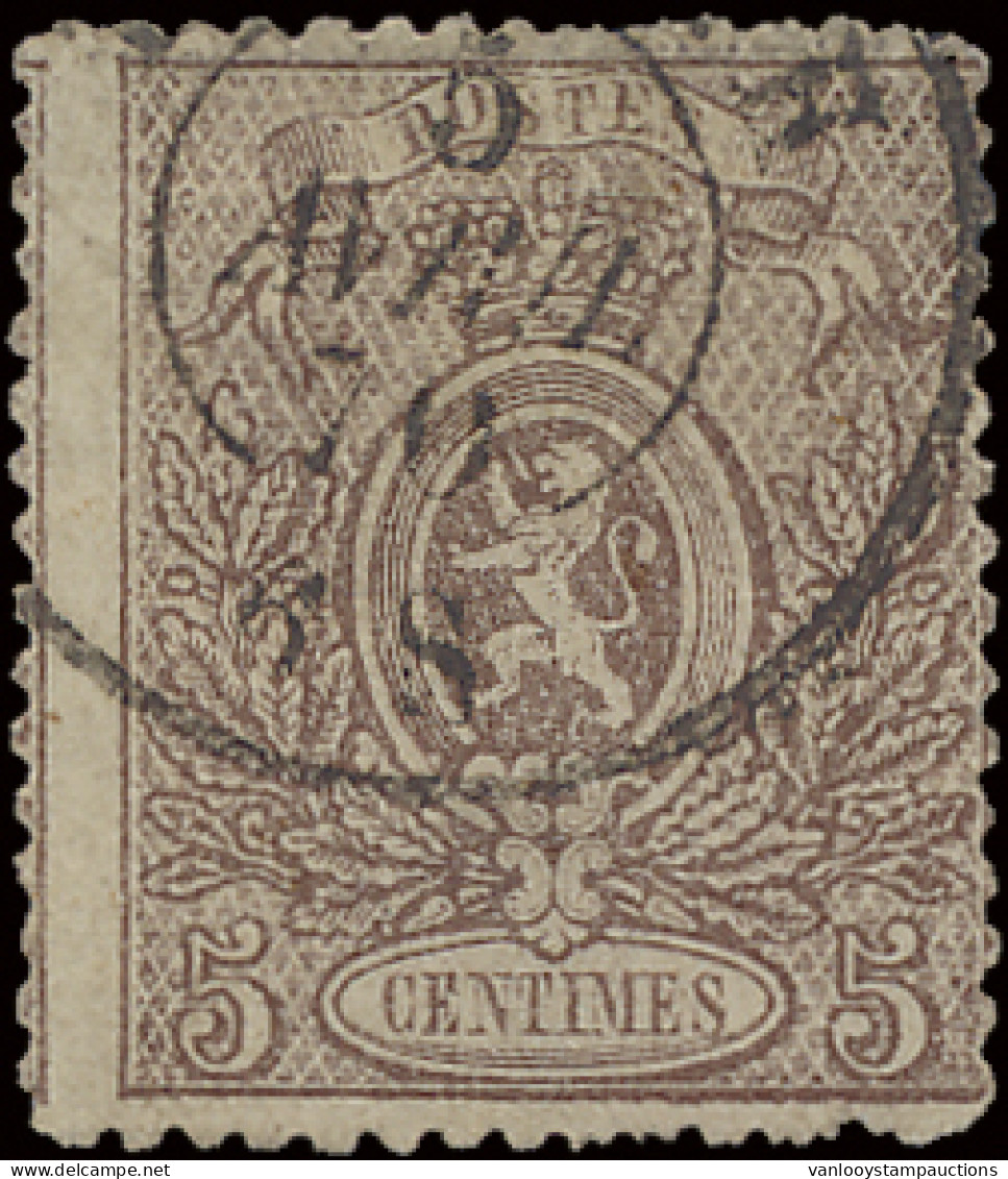 N° 25 5c. Bruin, Met D.C.a Afstempeling, Zegel Is Sterk Gedecentreerd, Zm (OBP €110) - 1866-1867 Coat Of Arms