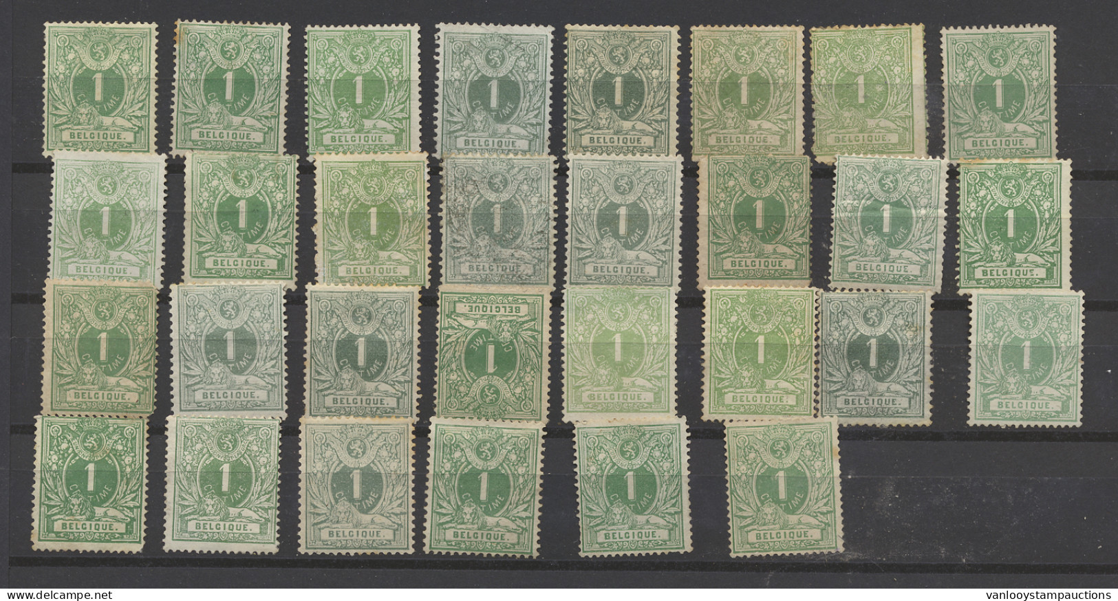 N° 26 1c. Groen Met Prachtige Kleurenpallet, 30 Stuks, Zm - 1869-1883 Léopold II