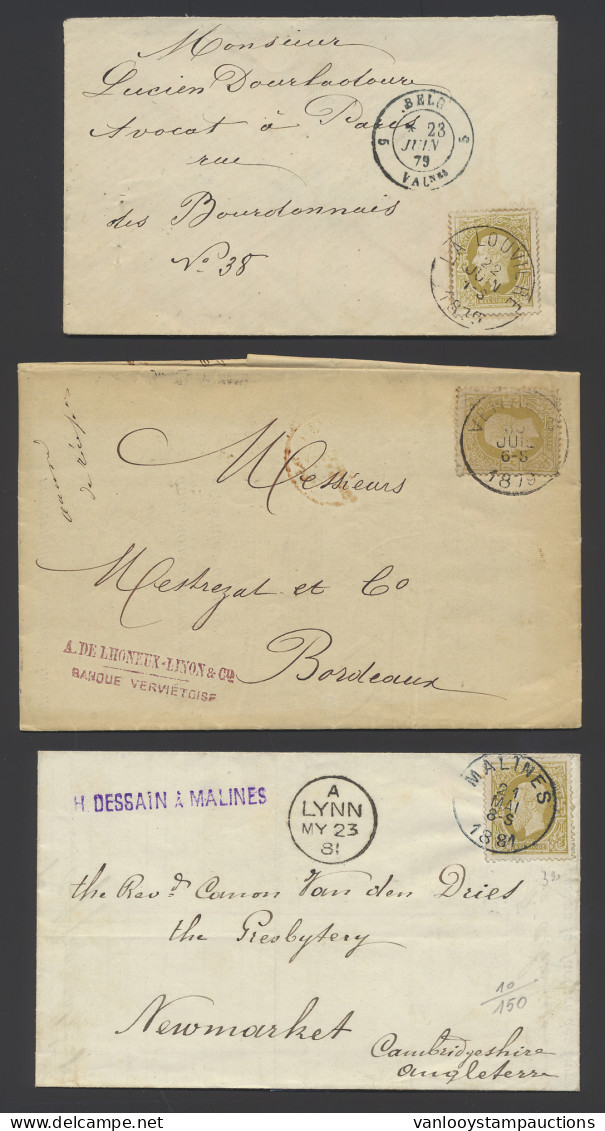 N° 32 25c. Bisterolijf, 3 Brieven Naar Buitenland, Mooie Stempels, M - 1869-1883 Leopold II