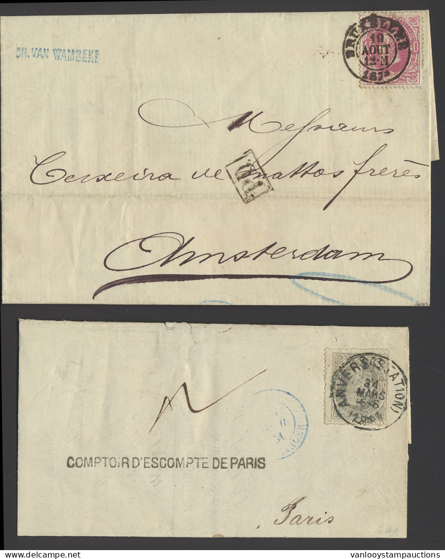 2 Brieven, N° 34 40c. Roze Op Brief Naar Amsterdam En N° 35 50c. Grijs Op Brief Naar Parijs, M - 1869-1883 Leopold II