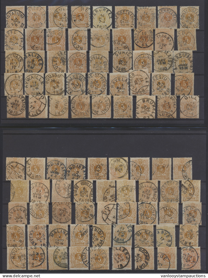 N° 28 5c. Okerrood, 212 Exemplaren, Met Enkele Mooie Stempels, Voor De Stempelverzamelaar, D.C.a, E.C. Hoefijzer, Zm/m/n - 1869-1883 Leopold II