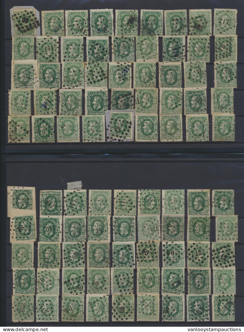 N° 30 10c. Groen, Verzameling Van + 100 Exemplaren, Meestal Puntstempel, Voor De Stempelzoeker, Zm/m/ntz - 1869-1883 Léopold II