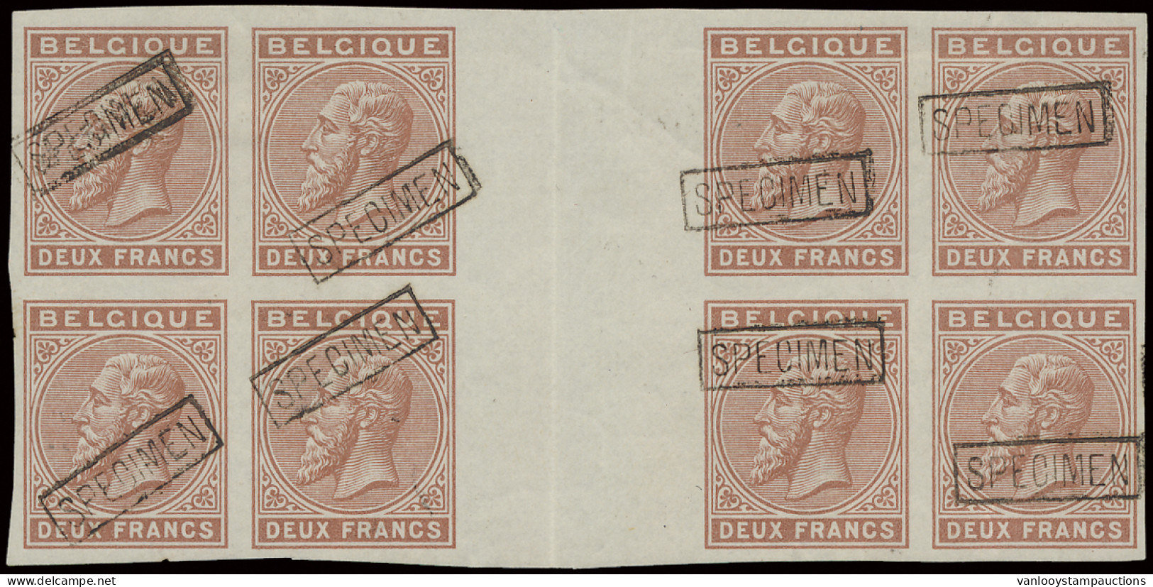 N° 41 2fr. Bruin, Ongetand In Blok Van 8 Met Tussenpaneel En Met Specimen (met Gomplooien), M (OBP €640) - Prove E Ristampe