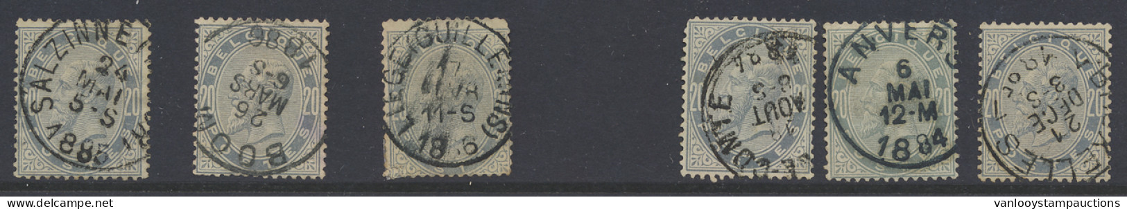 N° 39 20c. Parelgrijs, 6 Exemplaren W.o. Salzinne, Boom Enz., Voor De Specialist, Zm (OBP €92) - 1883 Leopold II