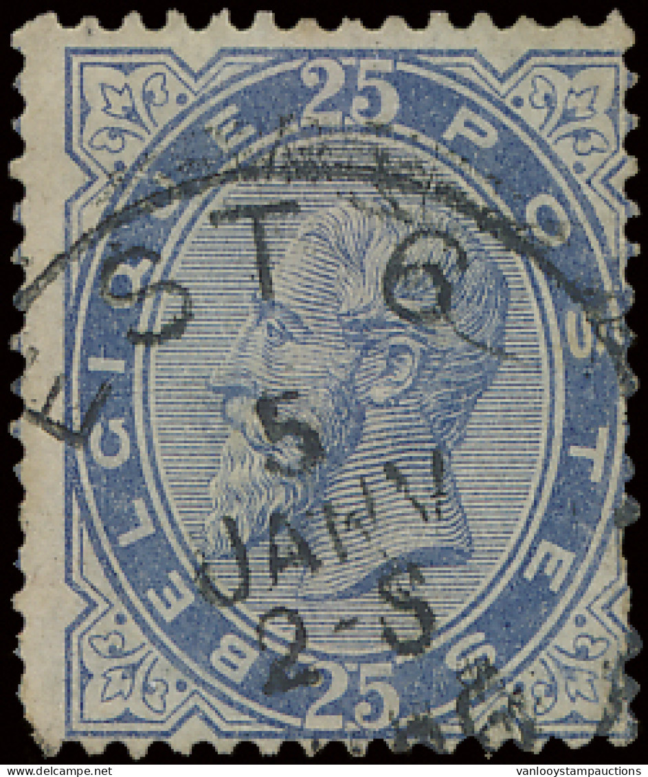 N° 40 25c. Lichtblauw, Met Afstempeling EST 6, Moeilijke Stempel Op Deze Zegel, Zm (OBP €45) - 1883 Leopold II.