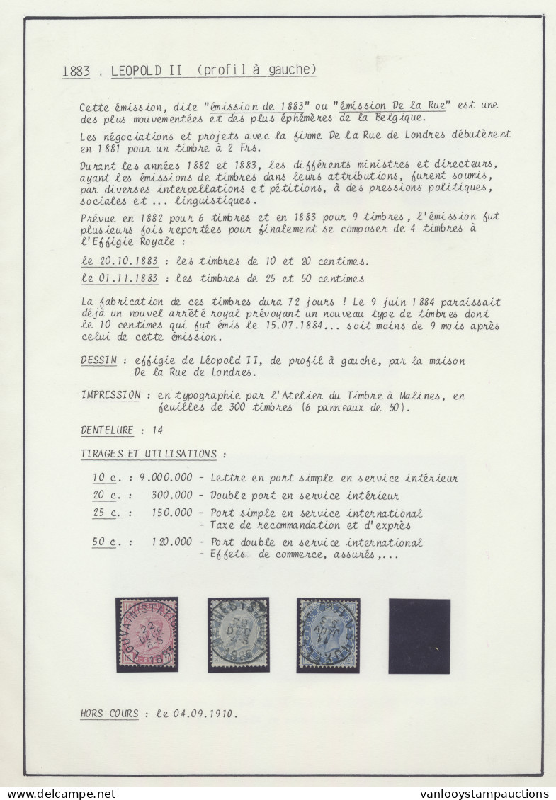 10 Zegels En 4 Waardepapieren Met Uitleg, W.o. Strip Van 4 (n° 38) Met Roulette Stempel, Zm/m - 1883 Leopoldo II