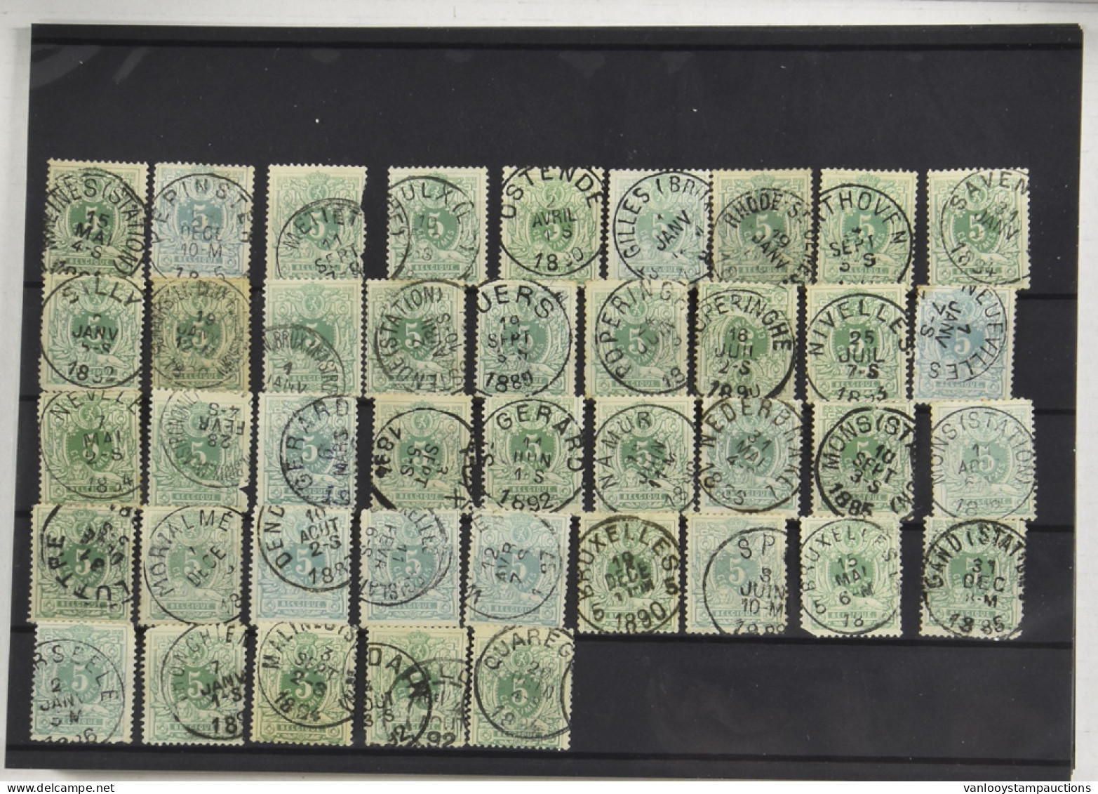 N° 45 5c. Groen, 212 Exemplaren, 6 Exemplaren Uitgesneden ZK, Meestal Centrale Stempels, Voor De Stempelzoeker, Zm/m/ntz - 1869-1888 Lion Couché