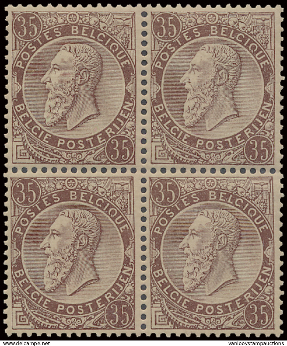 ** N° 49a 35c. Donkerbruin In Blok Van 4, Perfecte Centrage En Zéér Fris, Zm (OBP €320 + 150% = €800) - 1884-1891 Léopold II